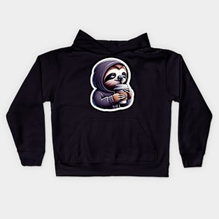 Slow Sloth getting caffinated Kids Hoodie